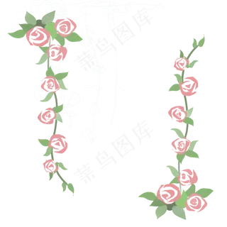 手绘玫瑰藤蔓边框,免抠元素