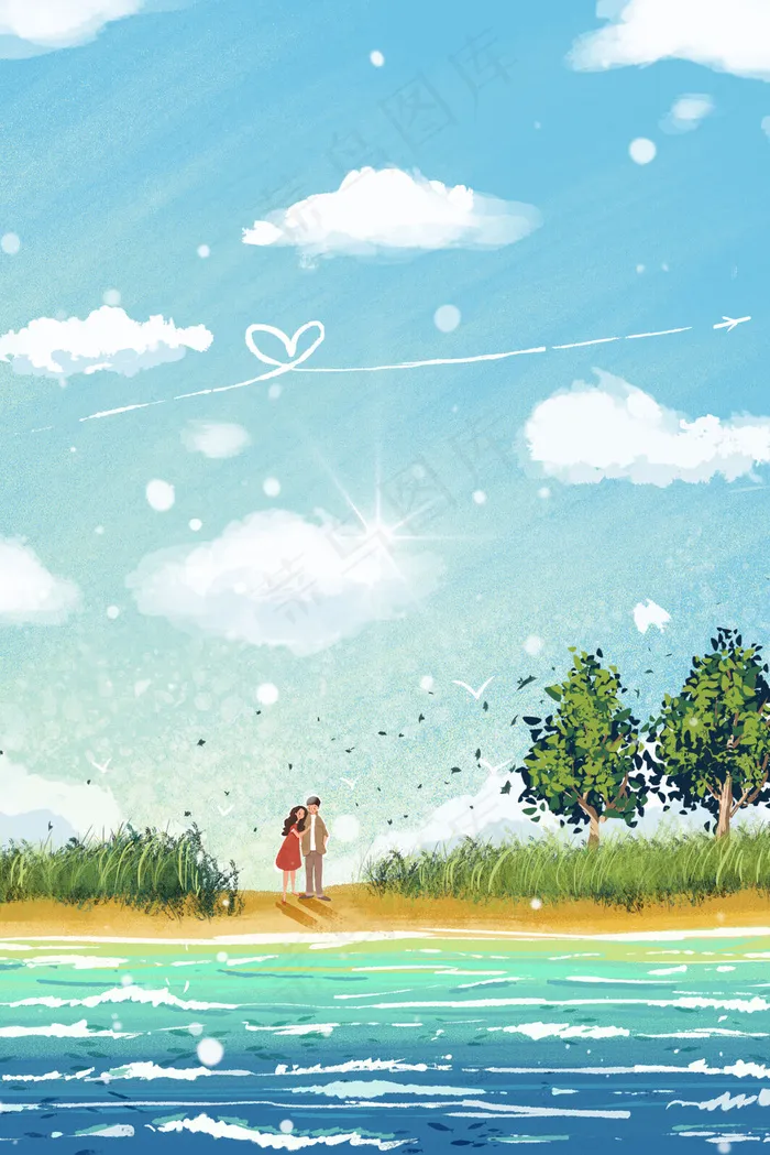 情侣海边大场景小清新(3545*5315px 300 dpi )psd模版下载