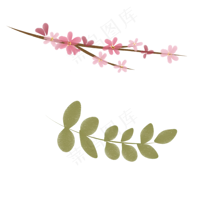 桃花花朵花卉水彩叶子矢量素材(2480X2480(DPI:299))psd模版下载