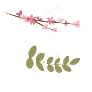 桃花花朵花卉水彩叶子矢量素材