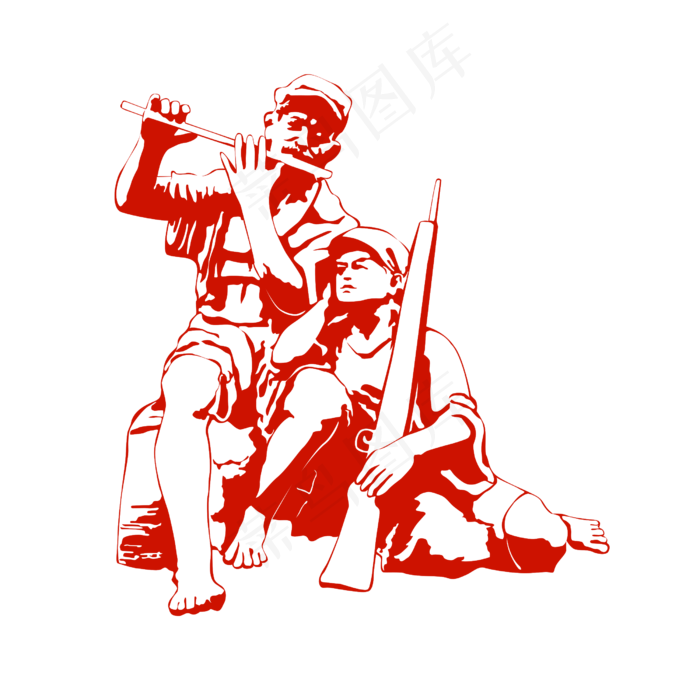 建军节在吹笛休息的军人剪影(2500X2500(DPI:300))psd模版下载