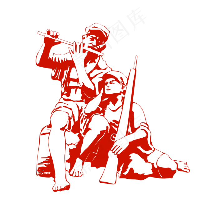 建军节在吹笛休息的军人剪影(2500X2500(DPI:300))psd模版下载