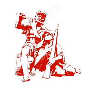 建军节在吹笛休息的军人剪影