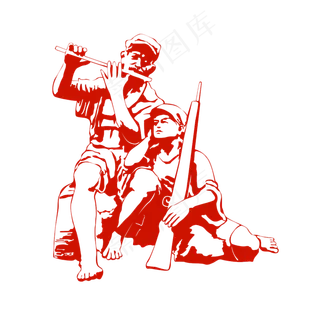 建军节在吹笛休息的军人剪影