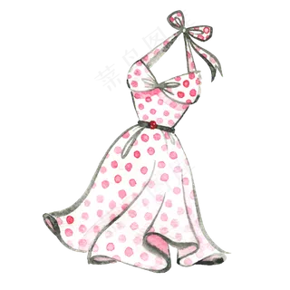 夏日女生水彩手绘连衣裙