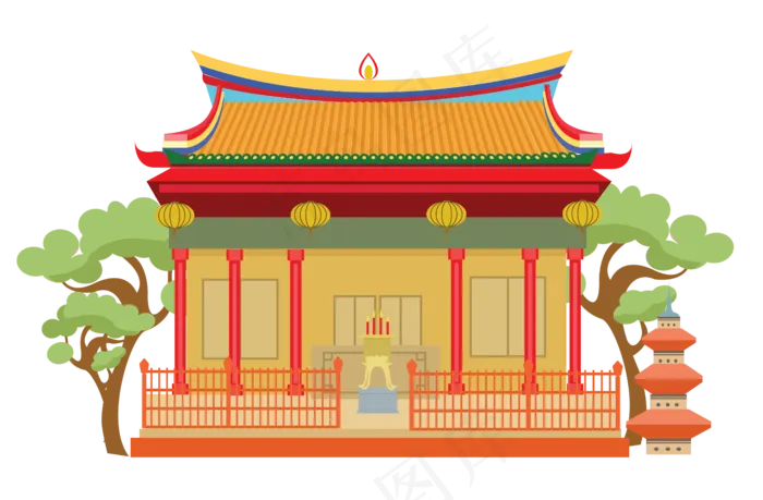 古风建筑寺庙矢量图(4934*3234px 300 dpi )ai矢量模版下载
