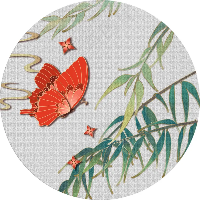 中国风蝴蝶绿色复古装饰画(800*2011px)psd模版下载