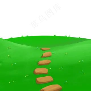 草地绿色植物石路,免抠元素