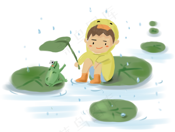 夏至节气下雨打荷叶伞男孩(3799X2856(DPI:72))psd模版下载
