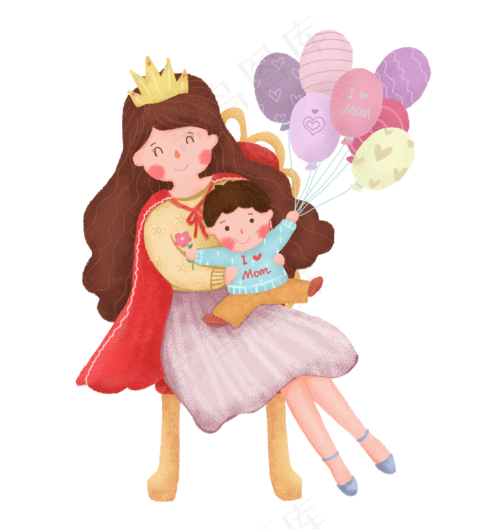 女王节妈妈和宝宝庆祝场景PNG免抠(2200X2400(DPI:300))psd模版下载
