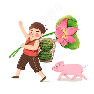 手绘风夏至二十四节气png,免抠元素