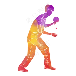 水彩运动乒乓球运动员