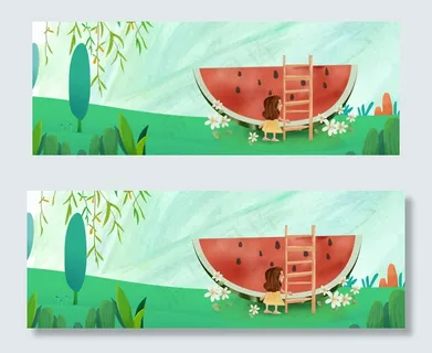 夏天小女孩西瓜*小暑促销banner