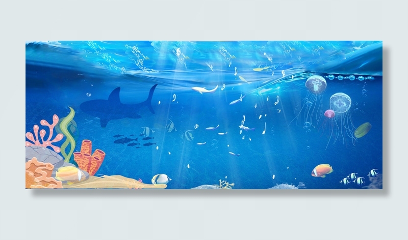 蓝色夏季冰爽海底世界背景