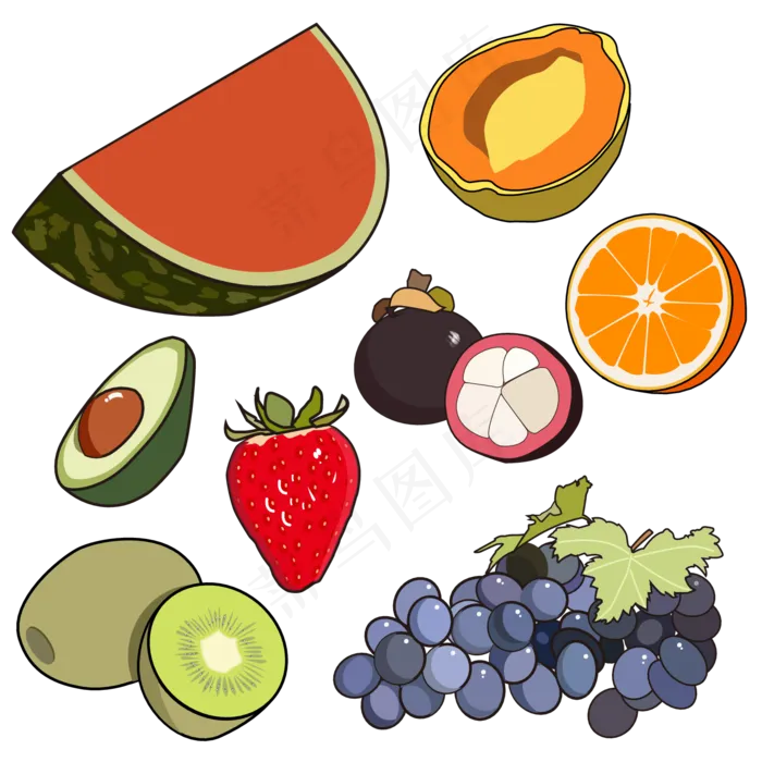 手绘水果色块插图(5905*5905px 300 dpi )ai矢量模版下载