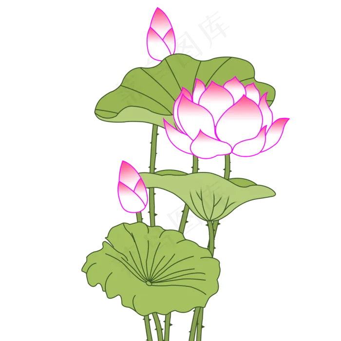 小清新装饰荷花荷叶元素(2000X2000(DPI:300))psd模版下载