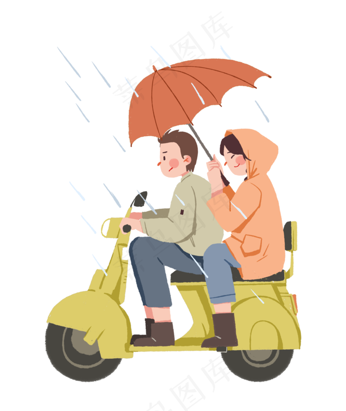 情侣雨天骑电瓶车,免抠元素(2100X2500(DPI:300))psd模版下载