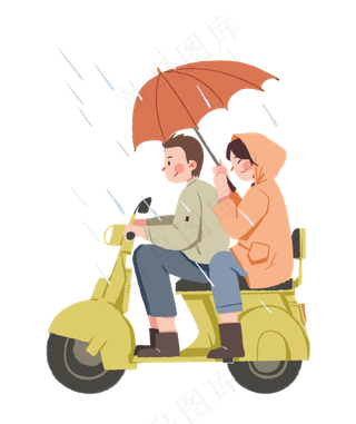 情侣雨天骑电瓶车,免抠元素