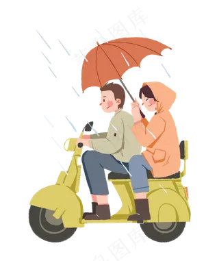 情侣雨天骑电瓶车,免抠元素