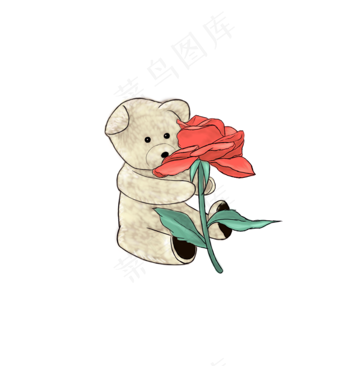 手绘抱玫瑰的小熊(2000*2100px 300 dpi )psd模版下载