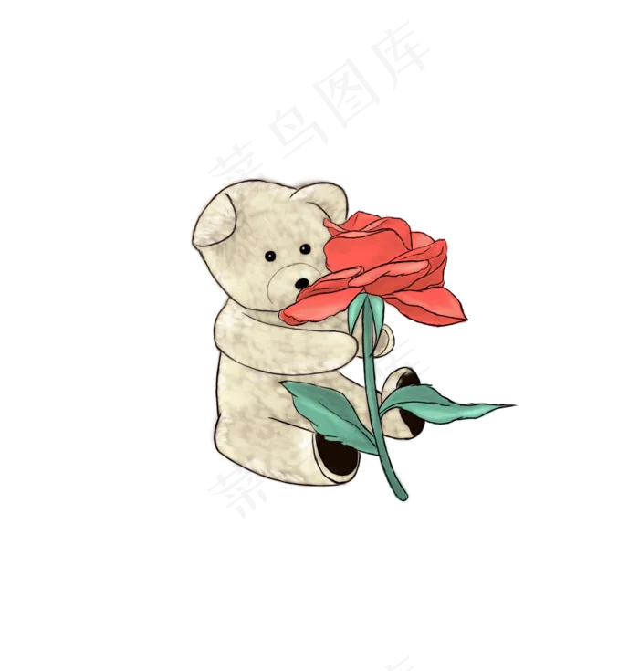 手绘抱玫瑰的小熊(2000*2100px 300 dpi )psd模版下载