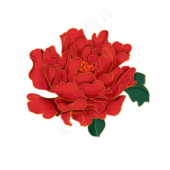 中秋节复古红色金边牡丹花,免抠元素(2000*2000px 300 dpi )psd模版下载