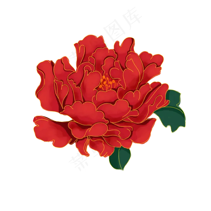 中秋节复古红色金边牡丹花,免抠元素(2000*2000px 300 dpi )psd模版下载