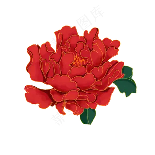 中秋节复古红色金边牡丹花,免抠元素