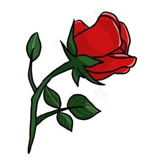 七夕节红色手绘卡通玫瑰花