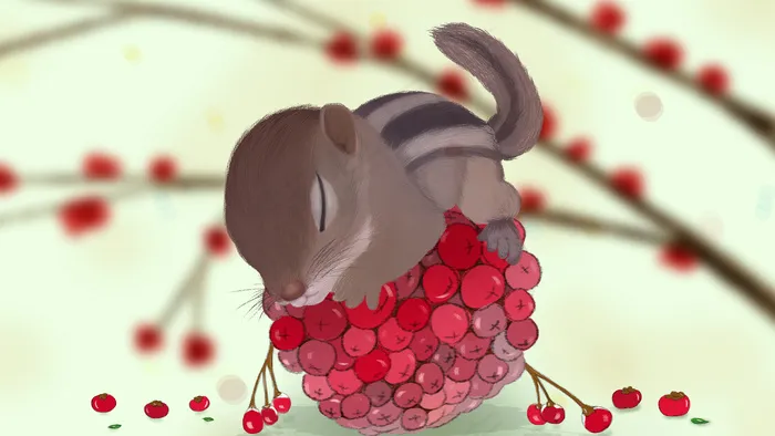 睡觉的可爱小松鼠果子上(3545X5315(DPI:300))psd模版下载