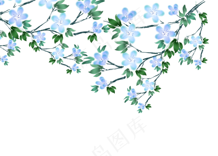 古风蓝色花枝(3498X2500(DPI:300))psd模版下载