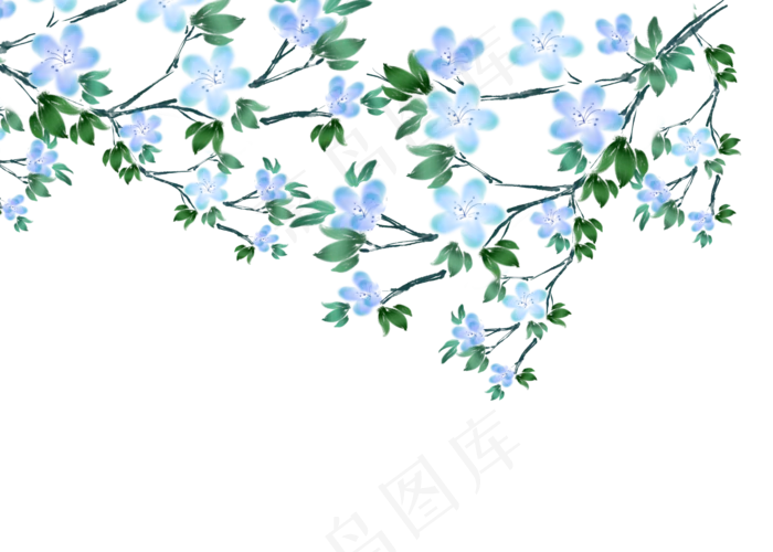 古风蓝色花枝(3498X2500(DPI:300))psd模版下载