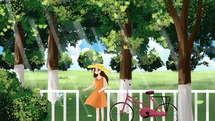 女生郊游夏天夏季夏日公园小清新骑行(2880*1620px 300 dpi )psd模版下载