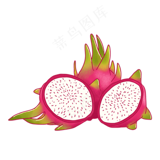 手绘切开的新鲜火龙果PNG免抠