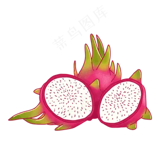 手绘切开的新鲜火龙果PNG免抠