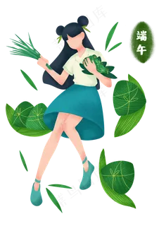端午节包粽子女孩