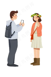 踏青春游卡通手绘素材,免抠元素