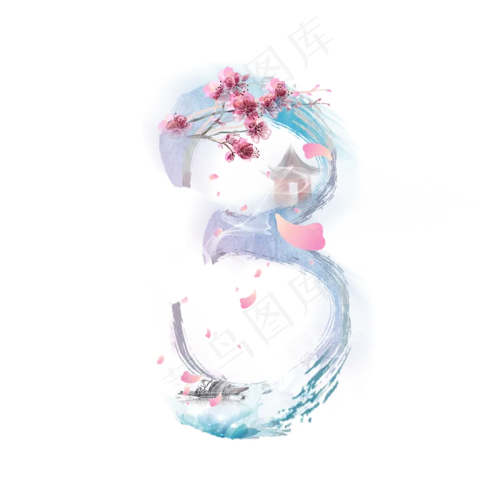 梦幻桃花数字3(2000X2000(DPI:150))psd模版下载