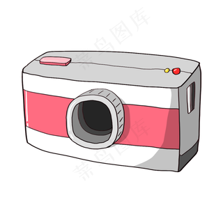 一台手绘的粉色相机,免抠元素