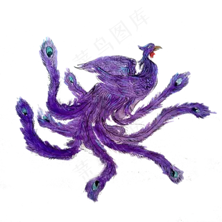 凤凰神鸟涅槃百鸟朝凤PNG国画水墨,免抠元素