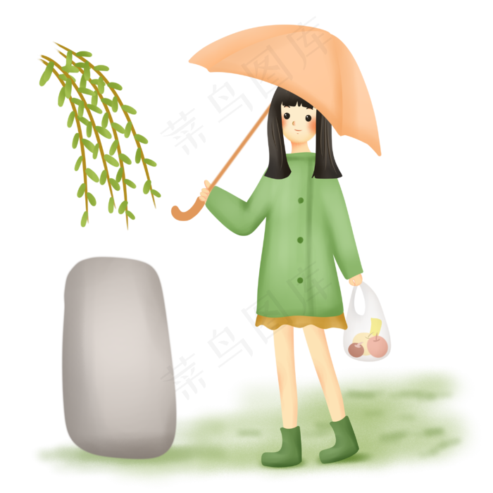 清明下雨女孩扫墓(3000X3000(DPI:300))psd模版下载