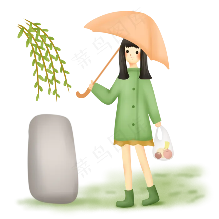 清明下雨女孩扫墓(3000X3000(DPI:300))psd模版下载
