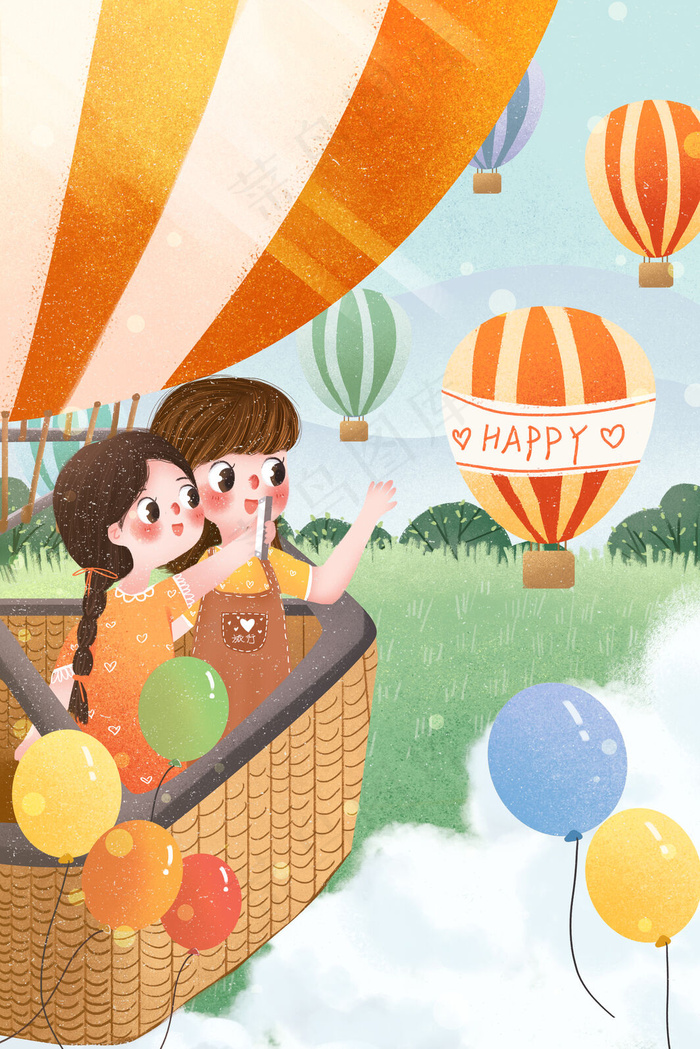 小清新女孩热气球旅行
