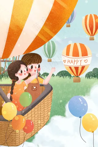 小清新女孩热气球旅行