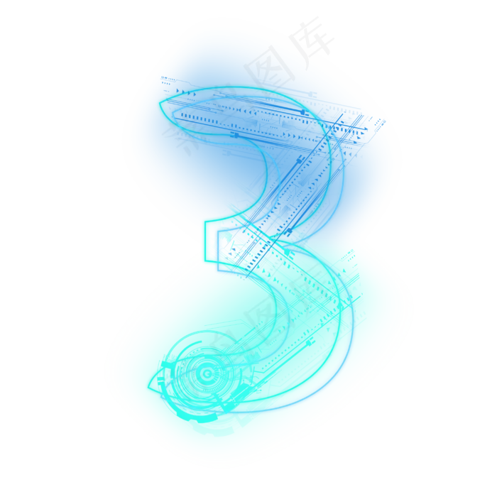 科技线条蓝色绿色数字3(3000X3000(DPI:300))psd模版下载