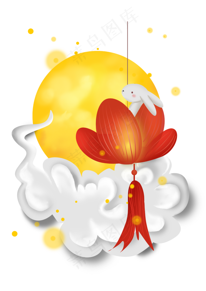 中秋节月亮兔子和花灯,免抠元素