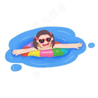 大暑小暑清凉消暑卡通女孩游泳