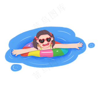 大暑小暑清凉消暑卡通女孩游泳