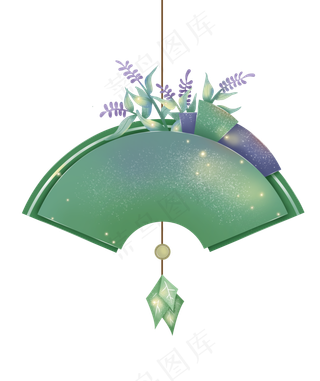 紫绿色光点扇形剪纸文字边框PNG,免抠元素