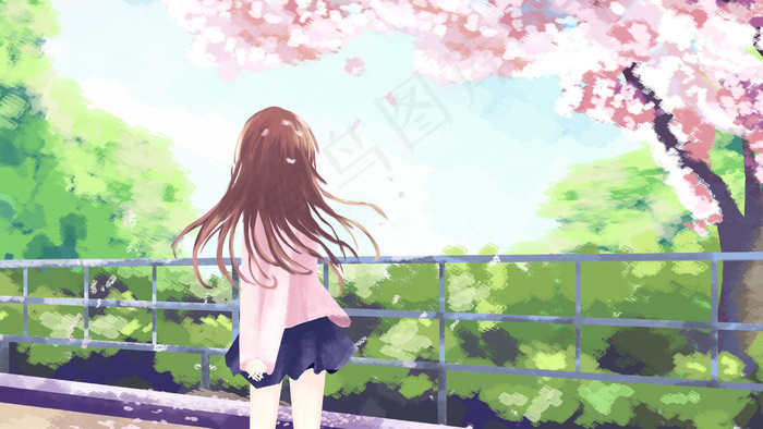 女孩春天樱花季游玩(2880X1620(DPI:150))psd模版下载